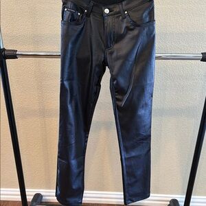 Men's Black Faux Leather Jeans - Stylish Slim Fit